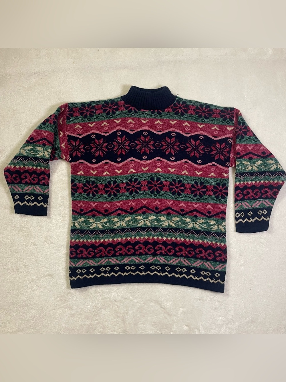 Private Eyes Vintage Knit Geometric Festive Design Pullover Sweater size M
